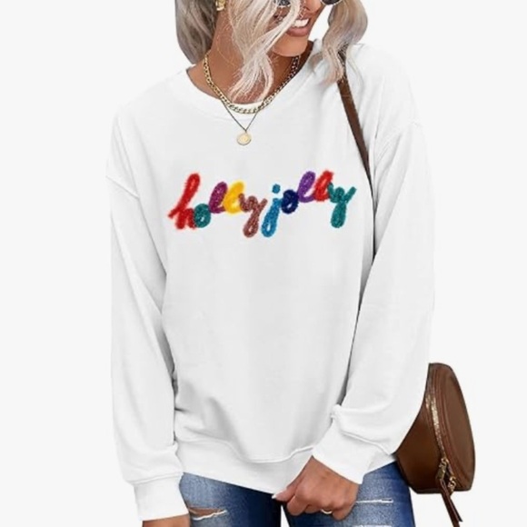 ❤️ BNWT Ladies Christmas “Holly Jolly” Multi Coloured Cursive Writing Sweatshirt - Picture 3 of 5